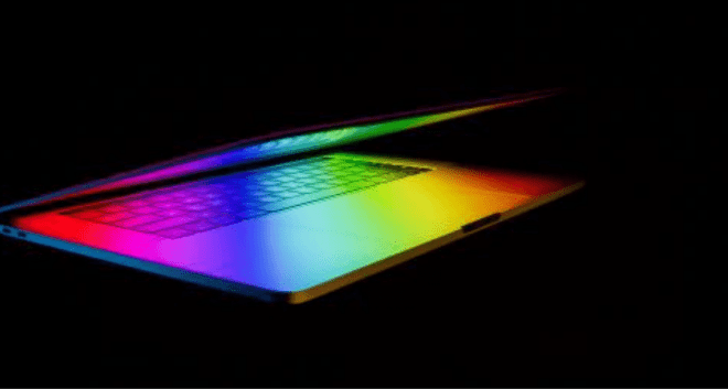 computer with rainbow screen